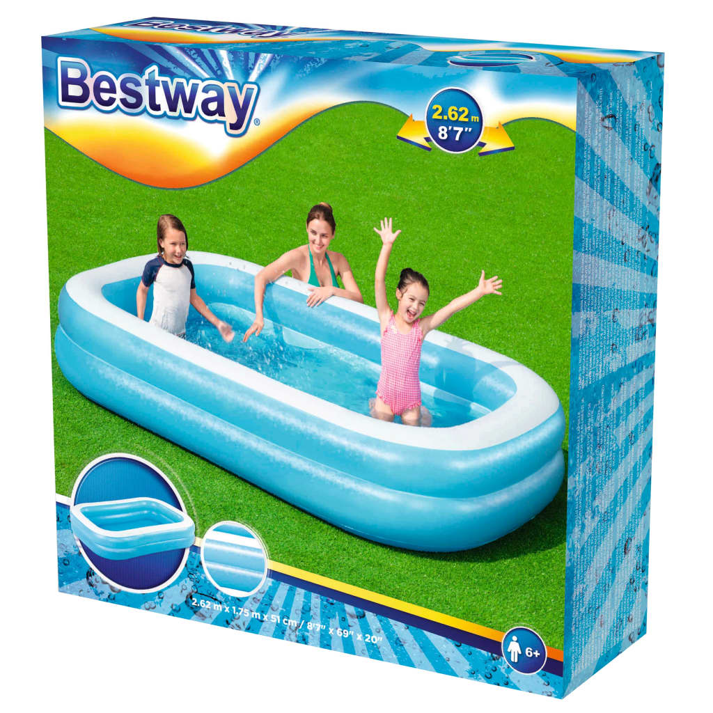 Bestway Piscină gonflabilă, albastru/alb, 262x175x51 cm dreptunghiular