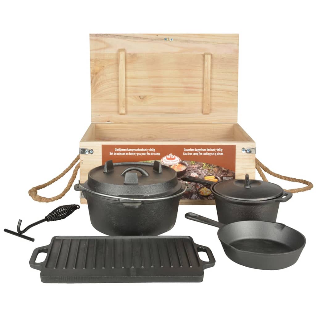 Esschert Design Set de gătit pentru camping, 7 piese, negru, FF240