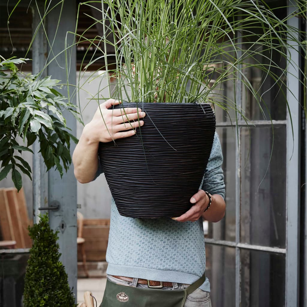 Capi Vas de plante Nature Rib, negru, 42x38 cm, conic, KBLR362