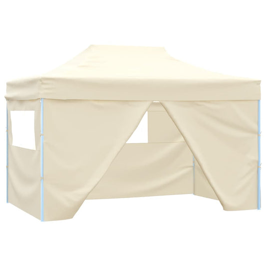 Pop-up folding tent with 4 side walls, cream white, 3x4.5 m