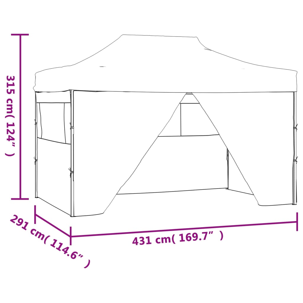 Pop-up folding tent with 4 side walls, cream white, 3x4.5 m