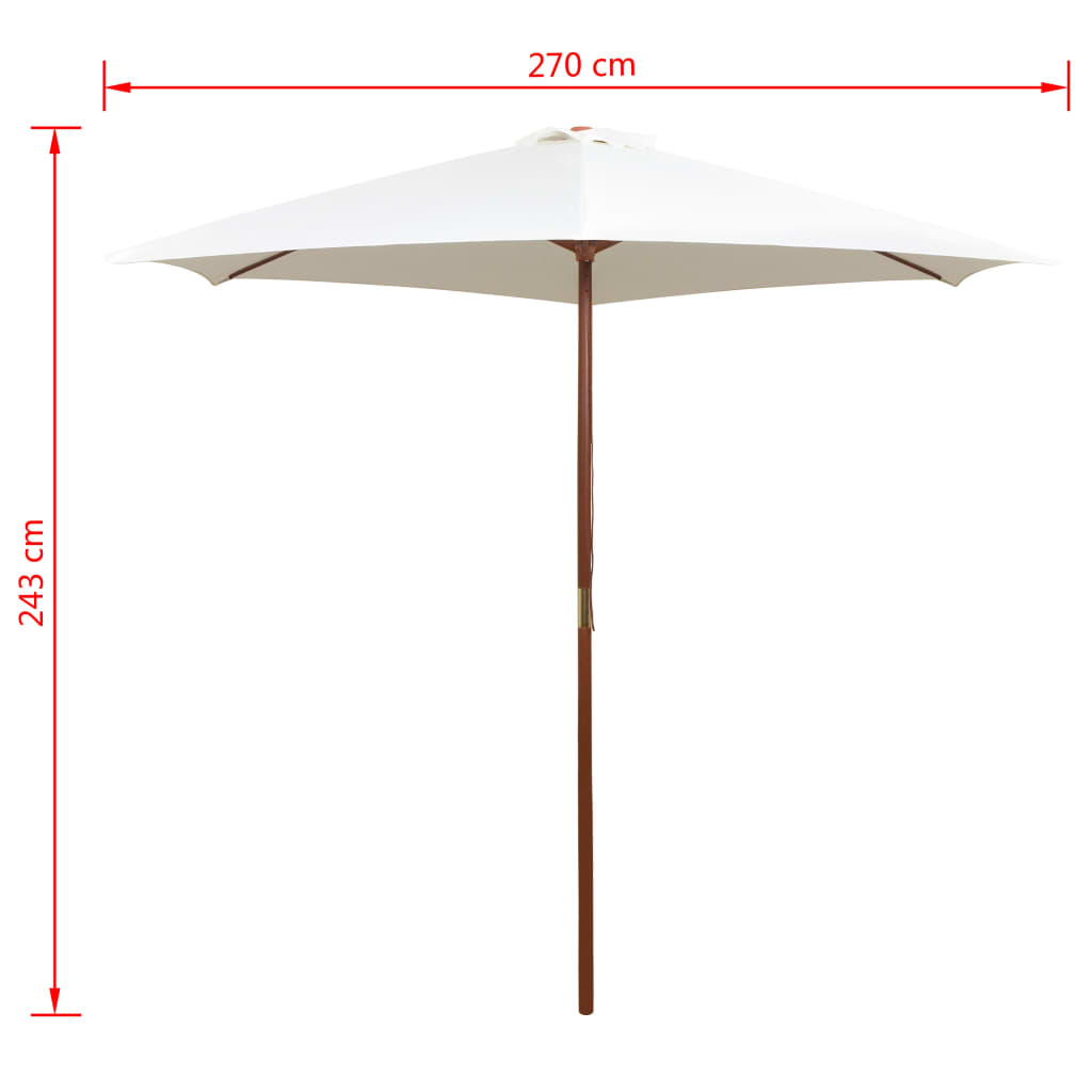 Umbrelă de soare cu stâlp de lemn, alb crem, 270x270 cm