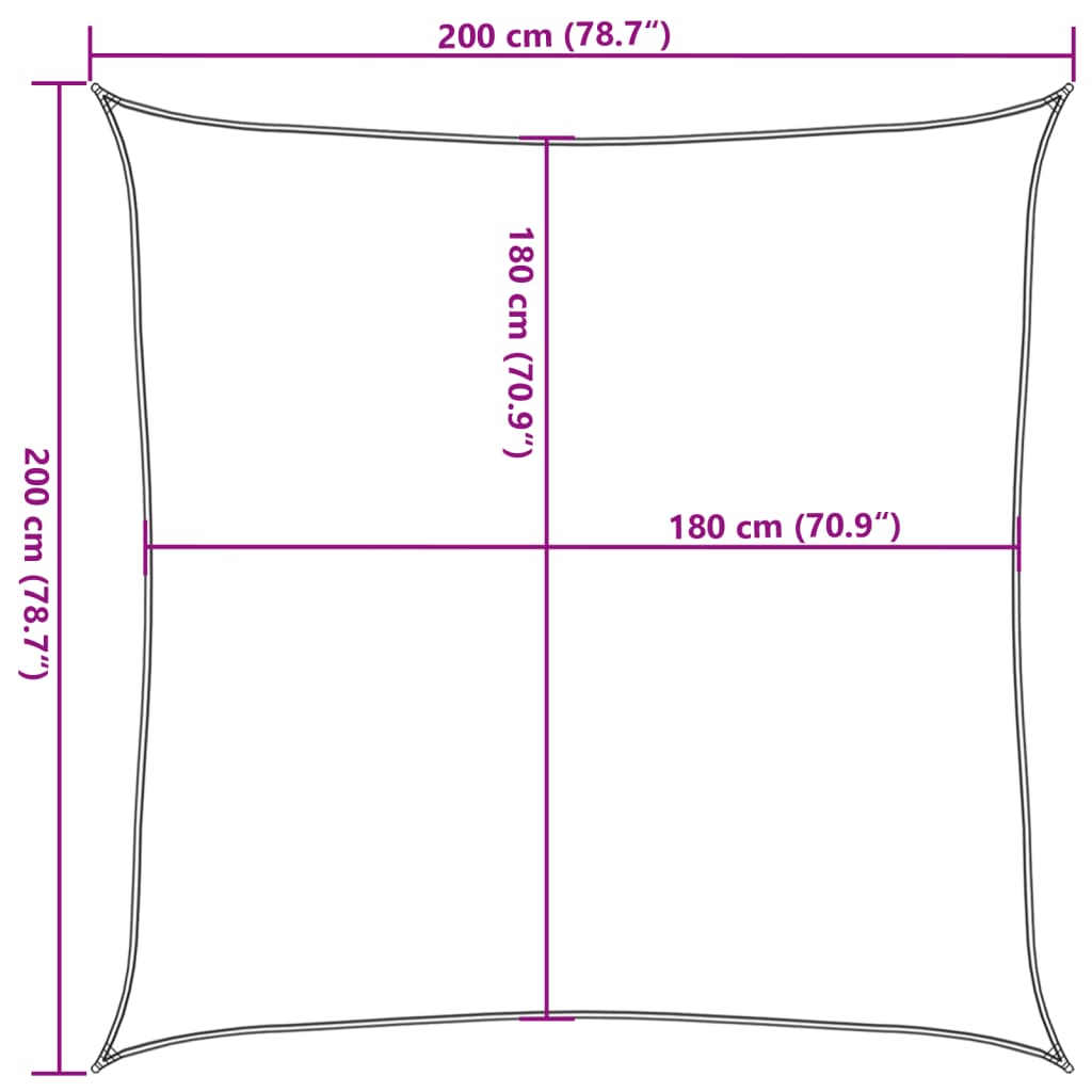 Square HDPE sunshade fabric, 2 x 2 m, cream