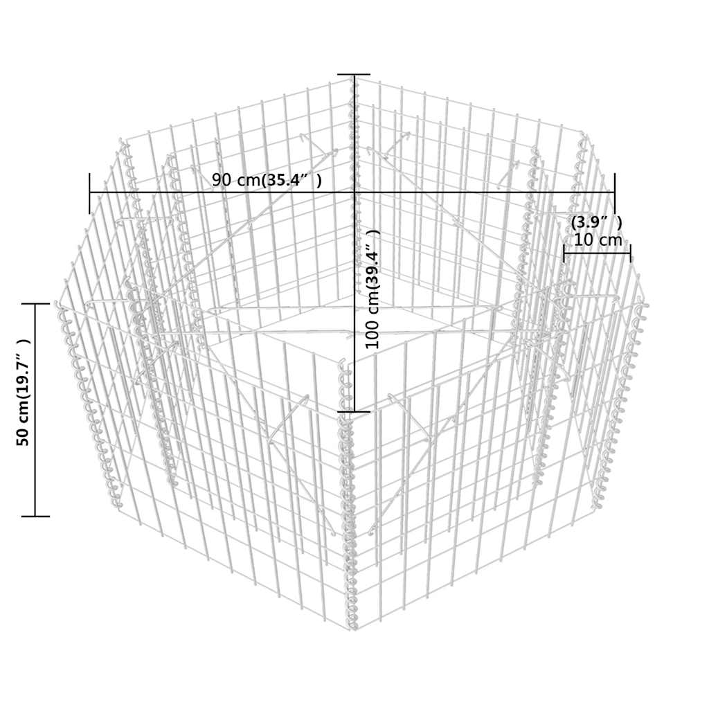 Strat înălțat gabion hexagonal, 100 x 90 x 50 cm