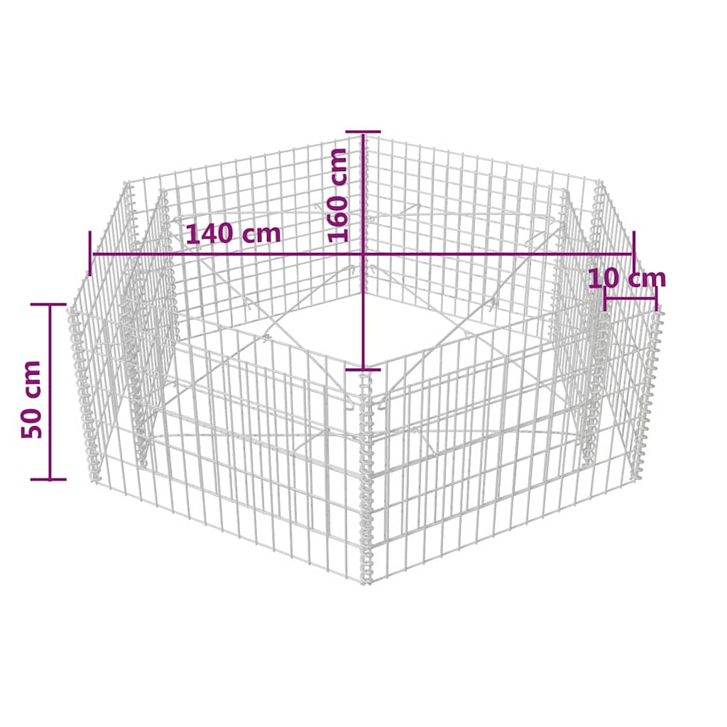 Strat înălțat gabion hexagonal, 160 x 140 x 50 cm