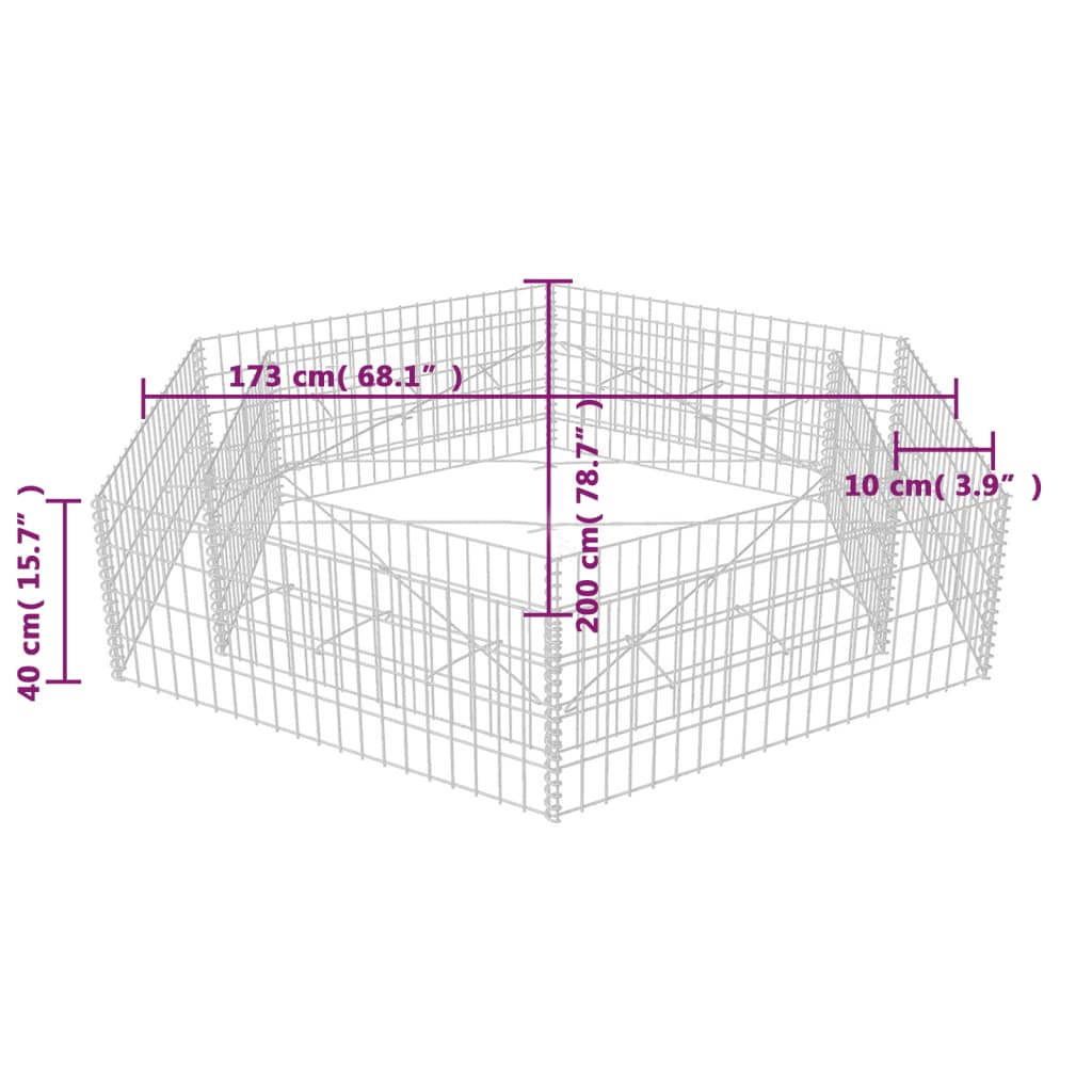 Strat înălțat gabion hexagonal, 200 x 173 x 40 cm