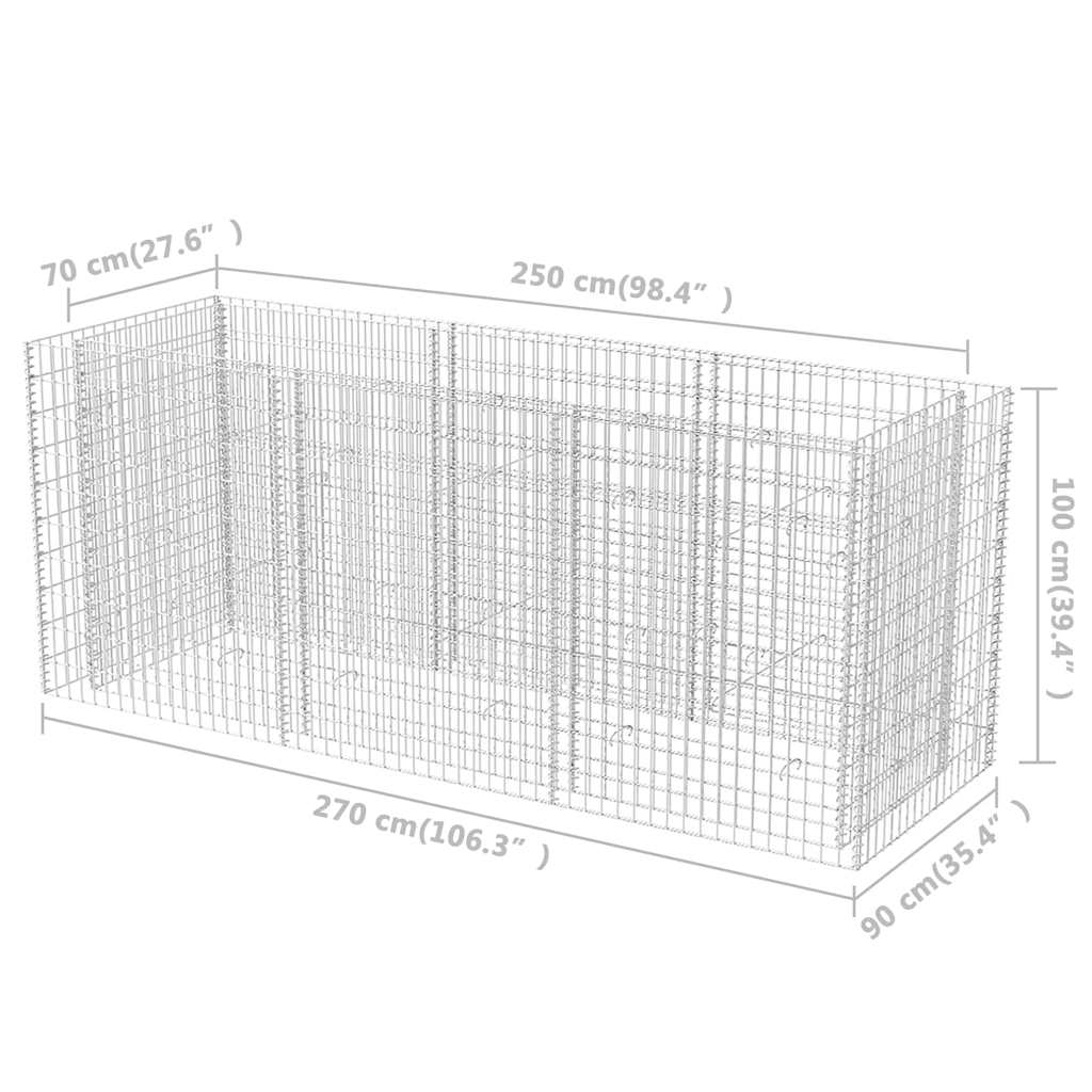 Strat înălțat gabion, 270 x 90 x 100 cm, oțel