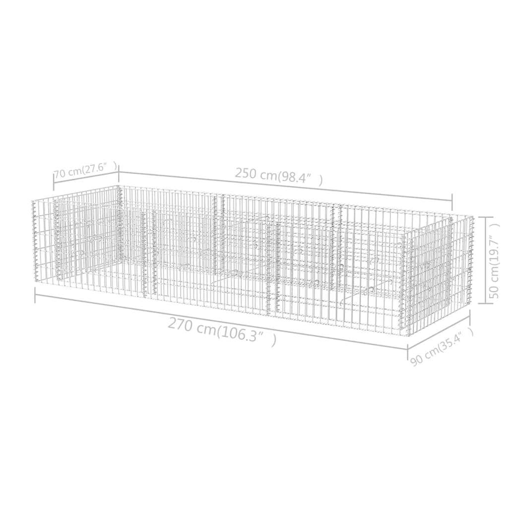 Strat înălțat gabion, 270 x 90 x 50 cm, oțel