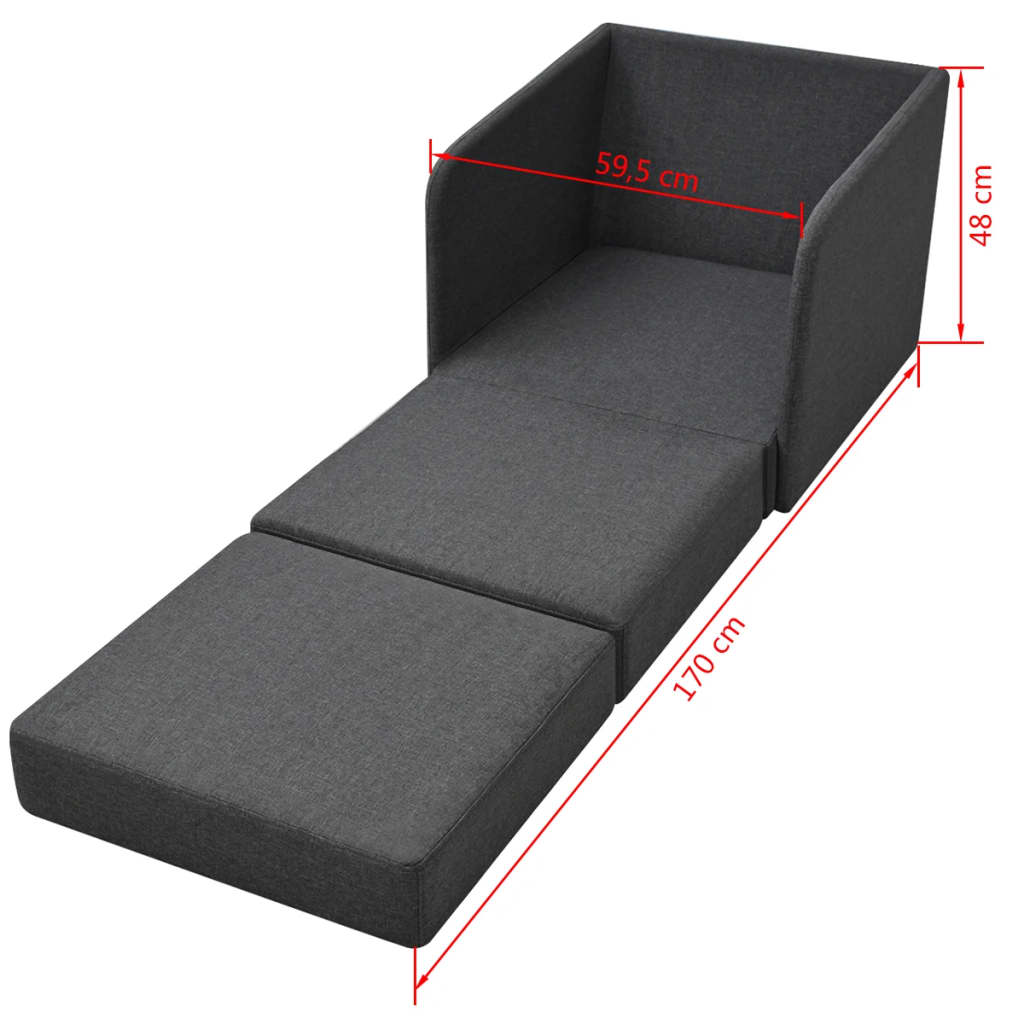 Fotoliu pat extensibil, gri închis, material textil