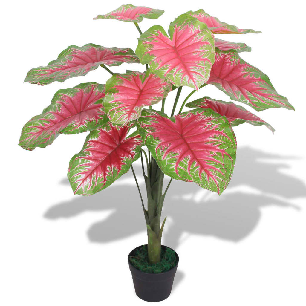 Plantă artificială Caladium cu ghiveci, 85 cm, verde și roșu