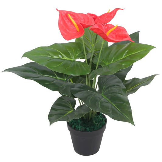 Plantă artificială Anthurium cu ghiveci, 45 cm, roșu și galben