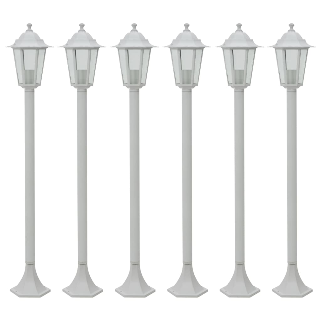 Stâlp iluminare grădină, 6 buc., alb, 110 cm, aluminiu, E27