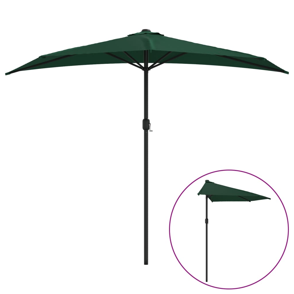 Umbrelă de soare pentru balcon, tijă aluminiu, verde, 270x144cm