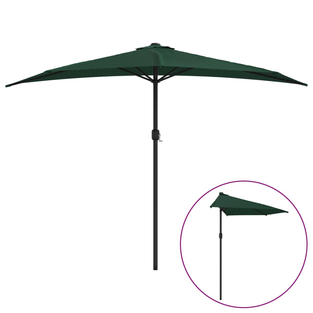 Umbrelă de soare de balcon, tijă aluminiu, verde, 300x155 cm