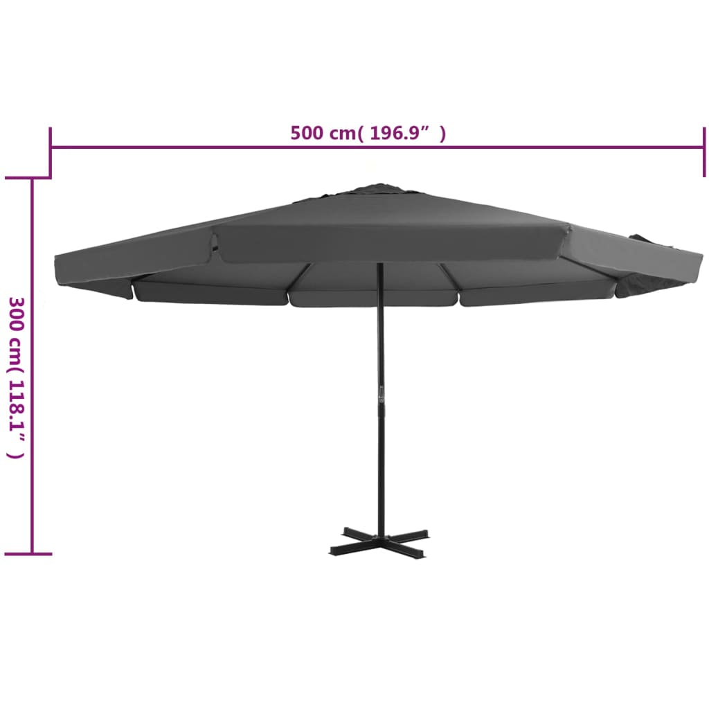 Umbrelă de soare cu stâlp aluminiu, antracit, 500 cm