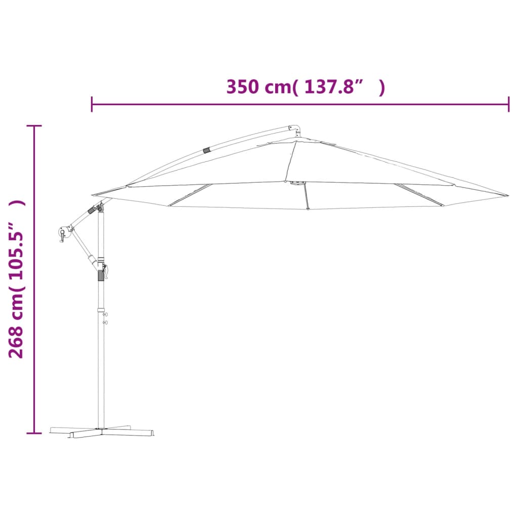 Umbrelă consolă de grădină cu stâlp din aluminiu, bordo, 350 cm