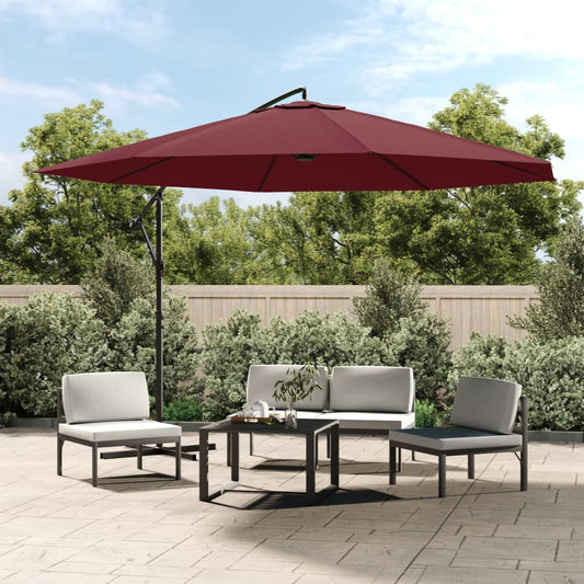 Umbrelă consolă de grădină cu stâlp din aluminiu, bordo, 350 cm