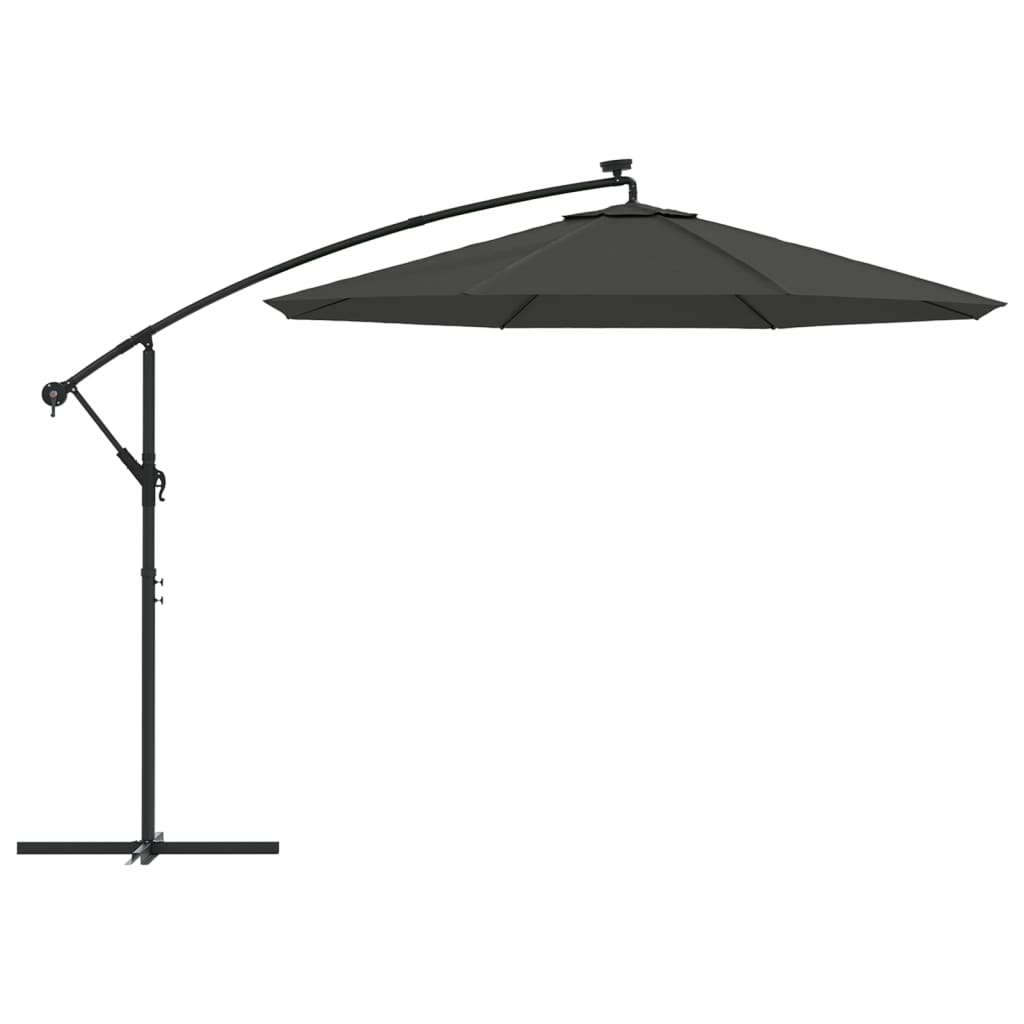 Umbrelă suspendată cu LED și stâlp din oțel, antracit, 300 cm