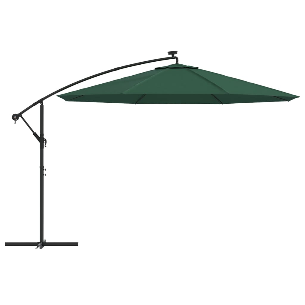 Umbrelă în consolă cu LED-uri și stâlp metalic, verde, 350 cm