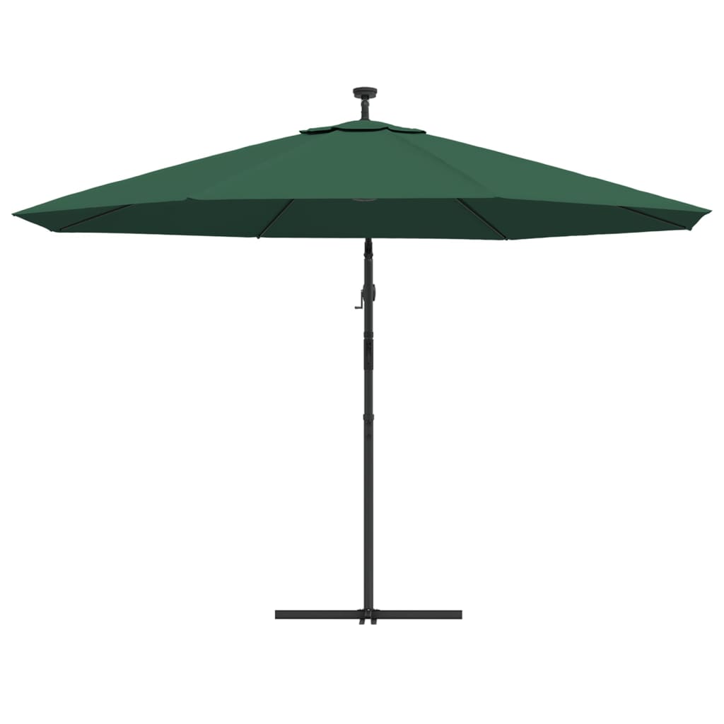 Umbrelă în consolă cu LED-uri și stâlp metalic, verde, 350 cm