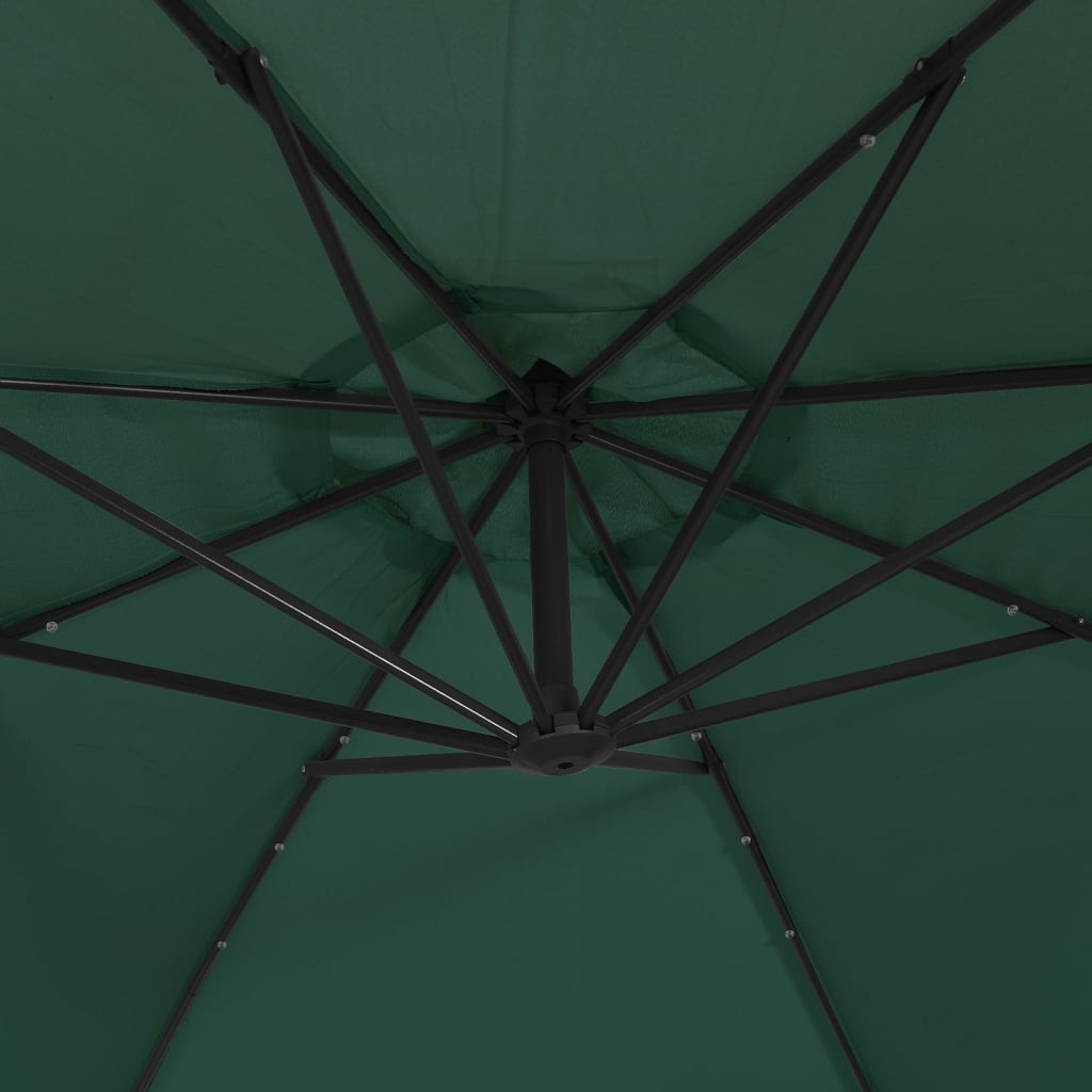 Umbrelă în consolă cu LED-uri și stâlp metalic, verde, 350 cm