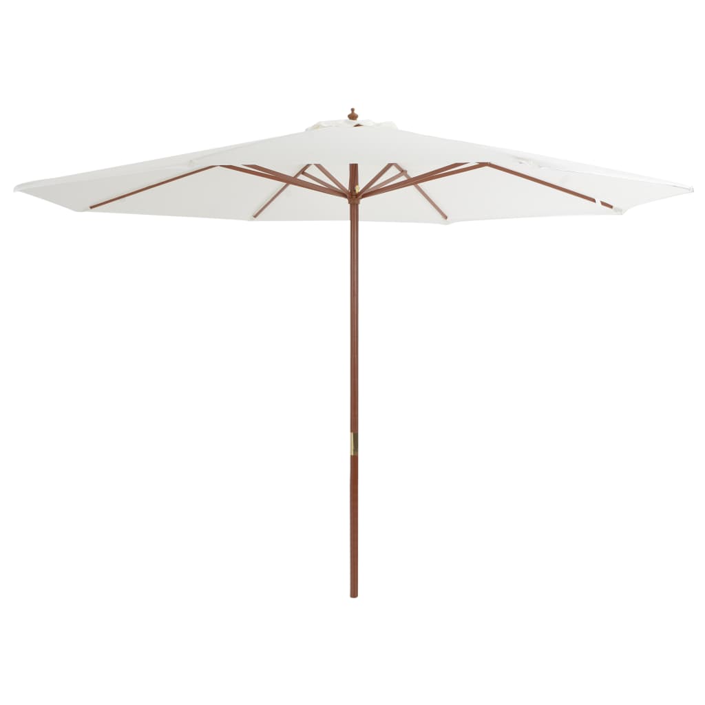 Umbrelă de soare exterior, stâlp din lemn, alb nisipiu, 350 cm