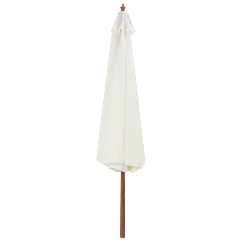 Umbrelă de soare exterior, stâlp din lemn, alb nisipiu, 350 cm