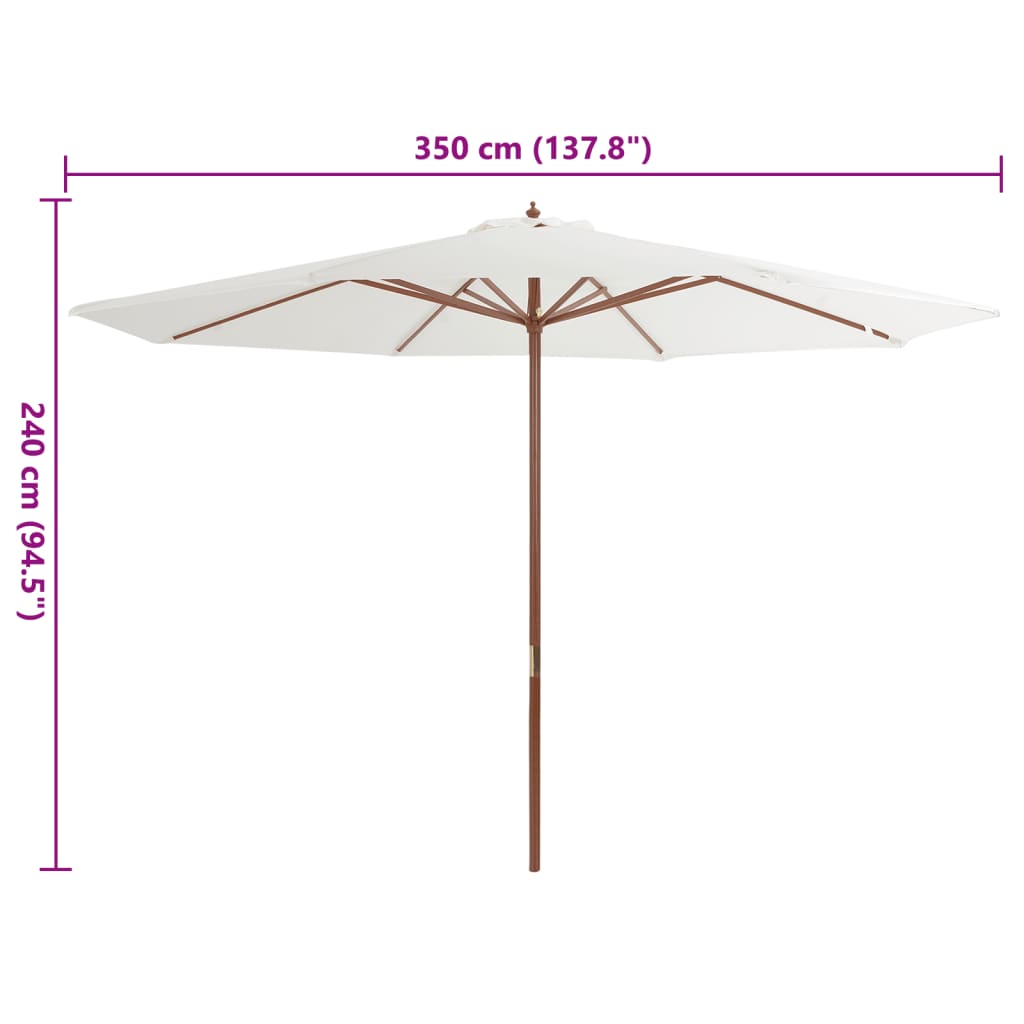 Umbrelă de soare exterior, stâlp din lemn, alb nisipiu, 350 cm