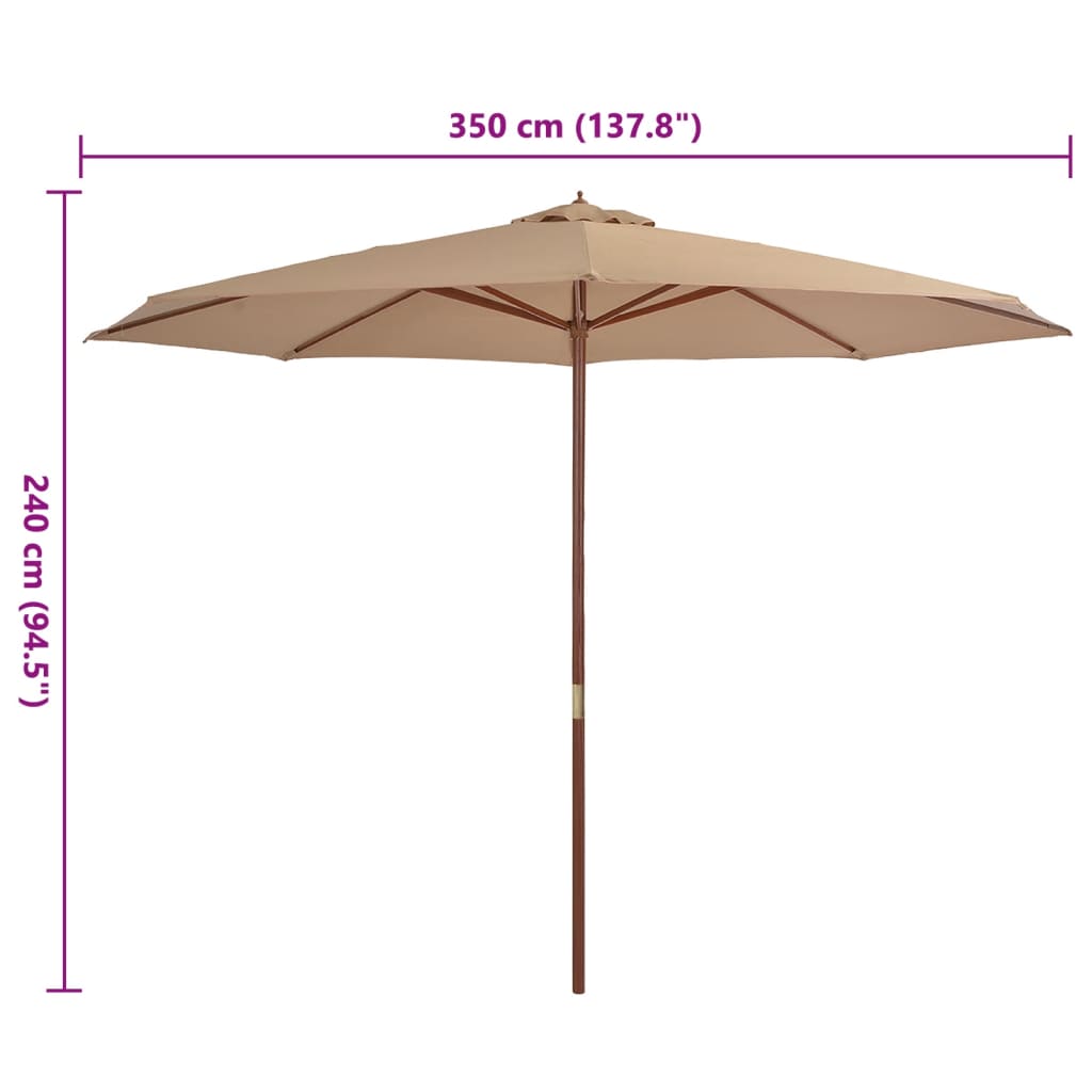 Umbrelă de soare de exterior, stâlp din lemn, gri taupe, 350 cm