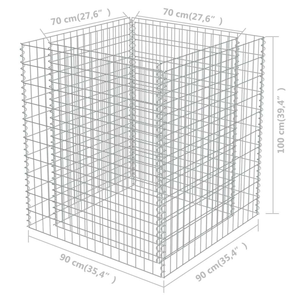 Strat înălțat gabion, 90 x 90 x 100 cm, oțel galvanizat