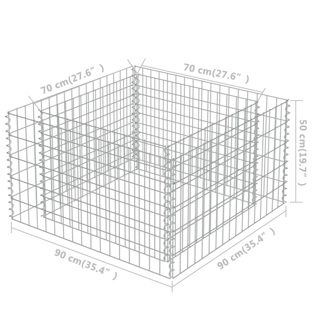 Strat înălțat gabion, 90 x 90 x 50 cm, oțel galvanizat