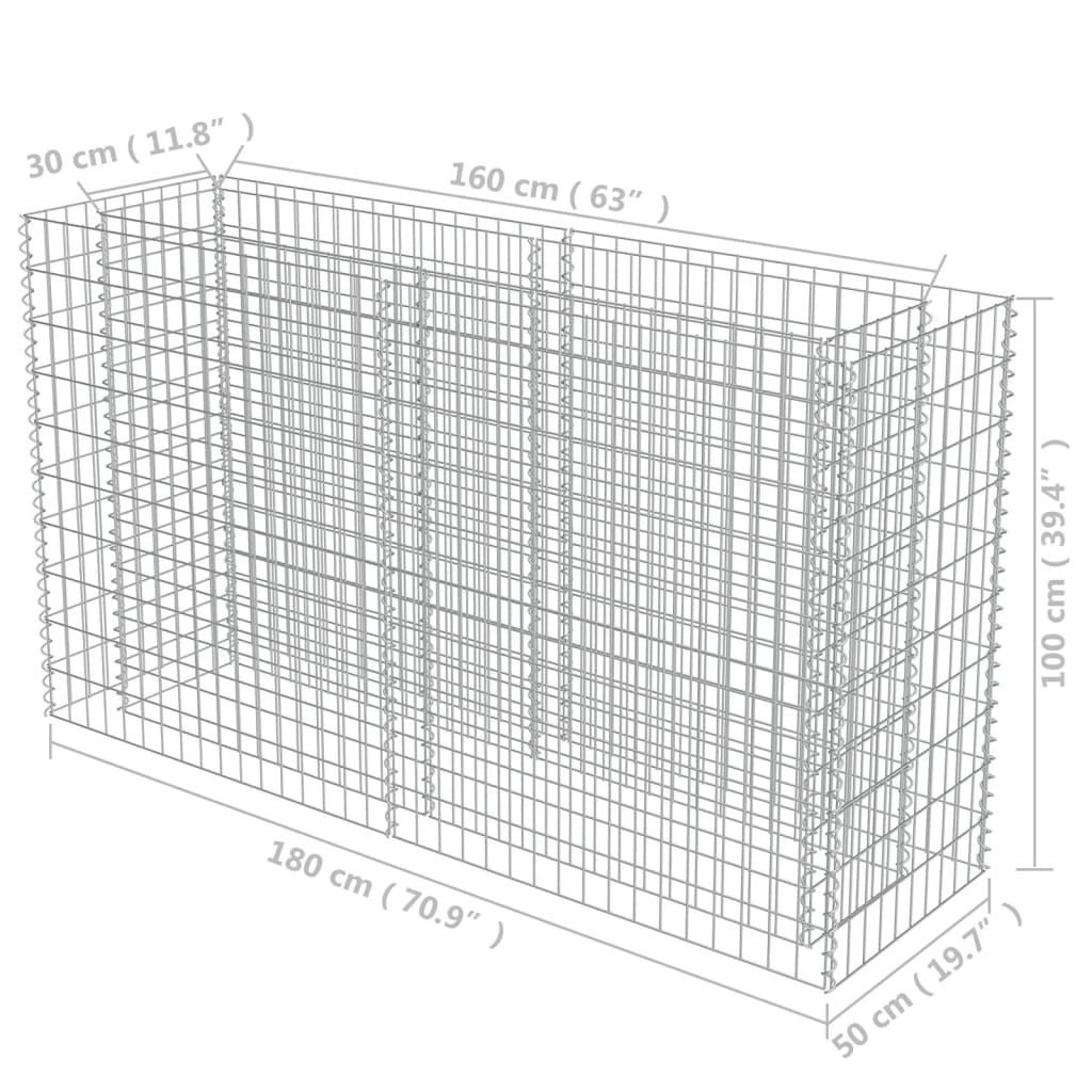 Strat înălțat gabion, 180 x 50 x 100 cm, oțel galvanizat