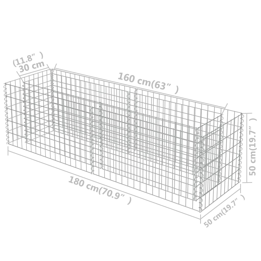 Strat înălțat gabion, 180 x 50 x 50 cm, oțel galvanizat