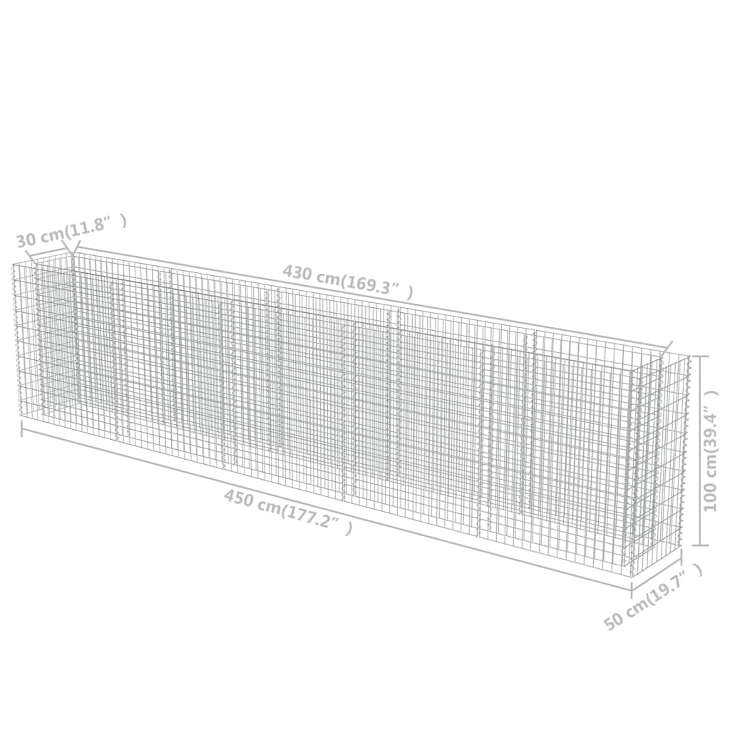 Strat înălțat gabion, 450 x 50 x 100 cm, oțel galvanizat