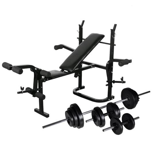 Bancă fitness cu rastel greutăți, set haltere/gantere, 30,5 kg