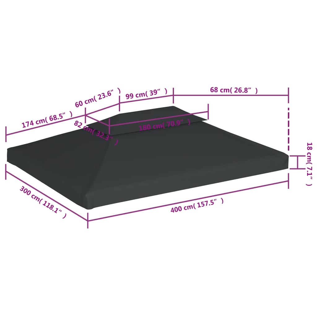 Acoperiș de pavilion, 2 niveluri, antracit, 4x3 m, 310 g/m²