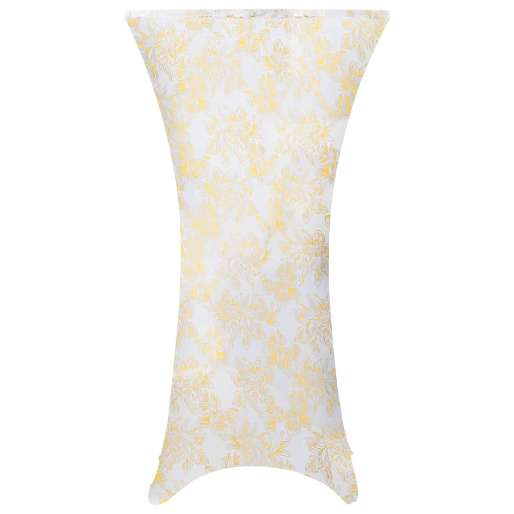 Huse elastice de masă, 2 buc., alb cu imprimeu auriu, 70 cm
