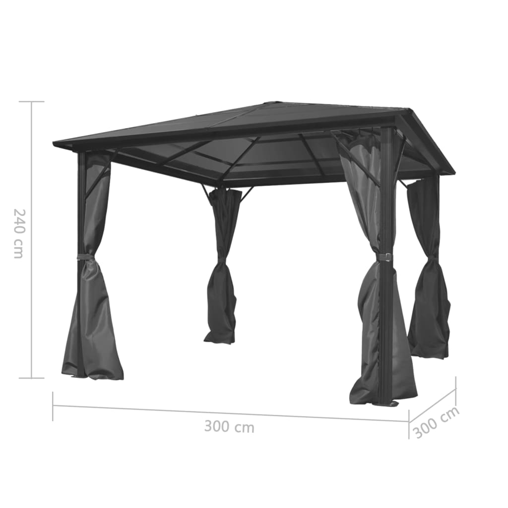 Pavilion cu perdea, antracit, 300 x 300 cm, aluminiu