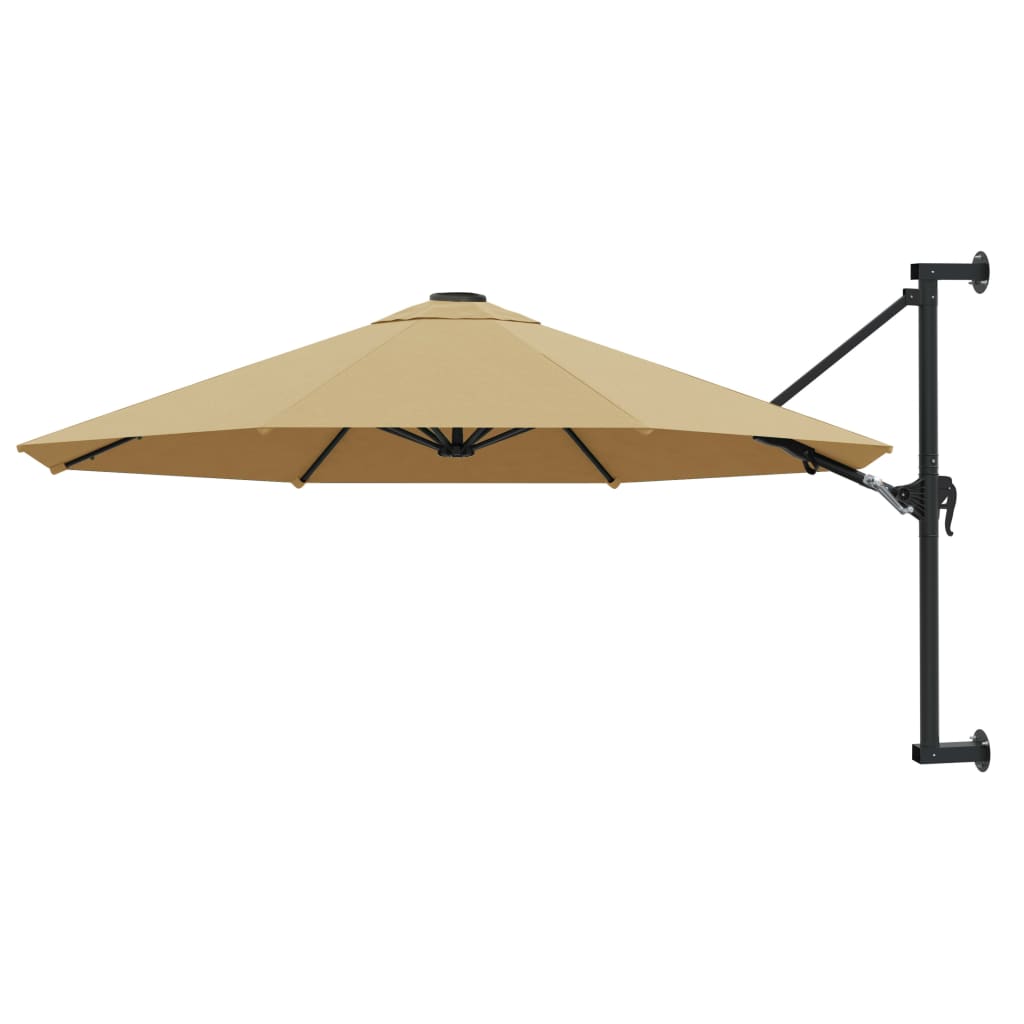 Umbrelă soare montaj pe perete tijă metalică gri taupe 300 cm