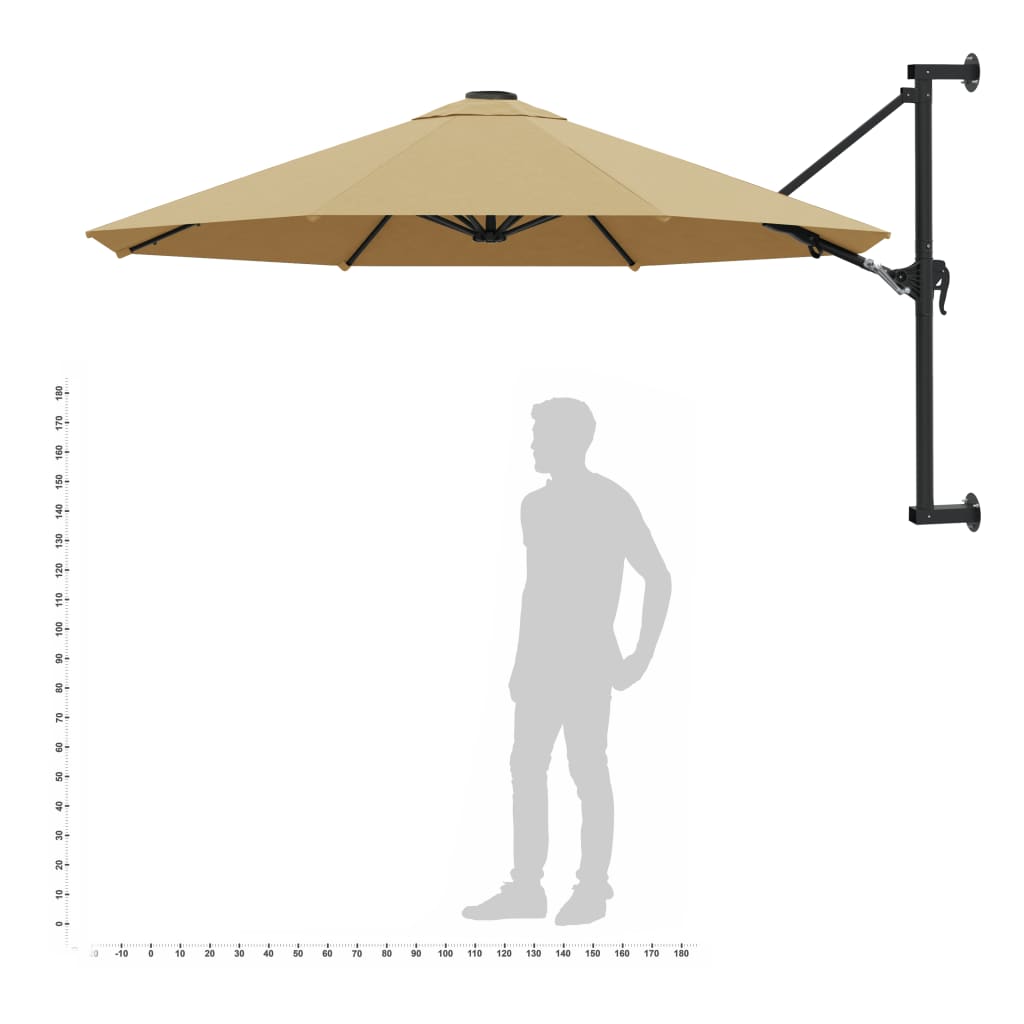 Umbrelă soare montaj pe perete tijă metalică gri taupe 300 cm