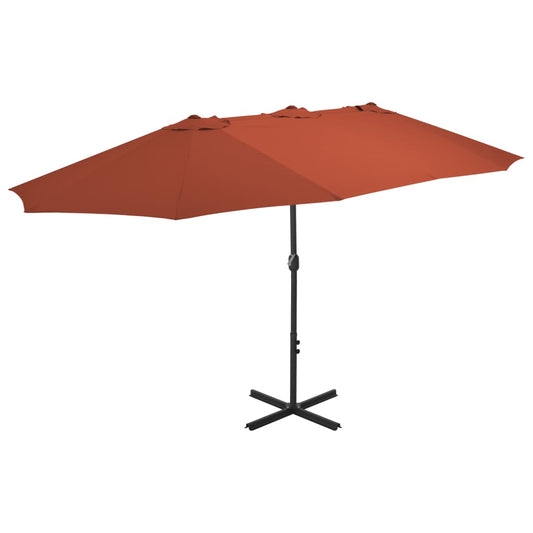 Umbrelă de soare exterior stâlp aluminiu, cărămiziu, 460x270 cm