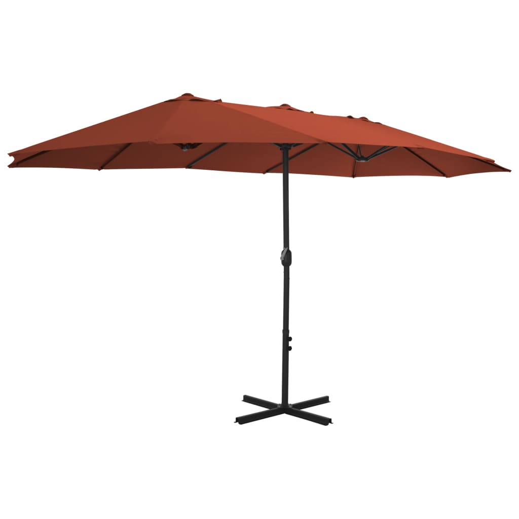 Umbrelă de soare exterior stâlp aluminiu, cărămiziu, 460x270 cm