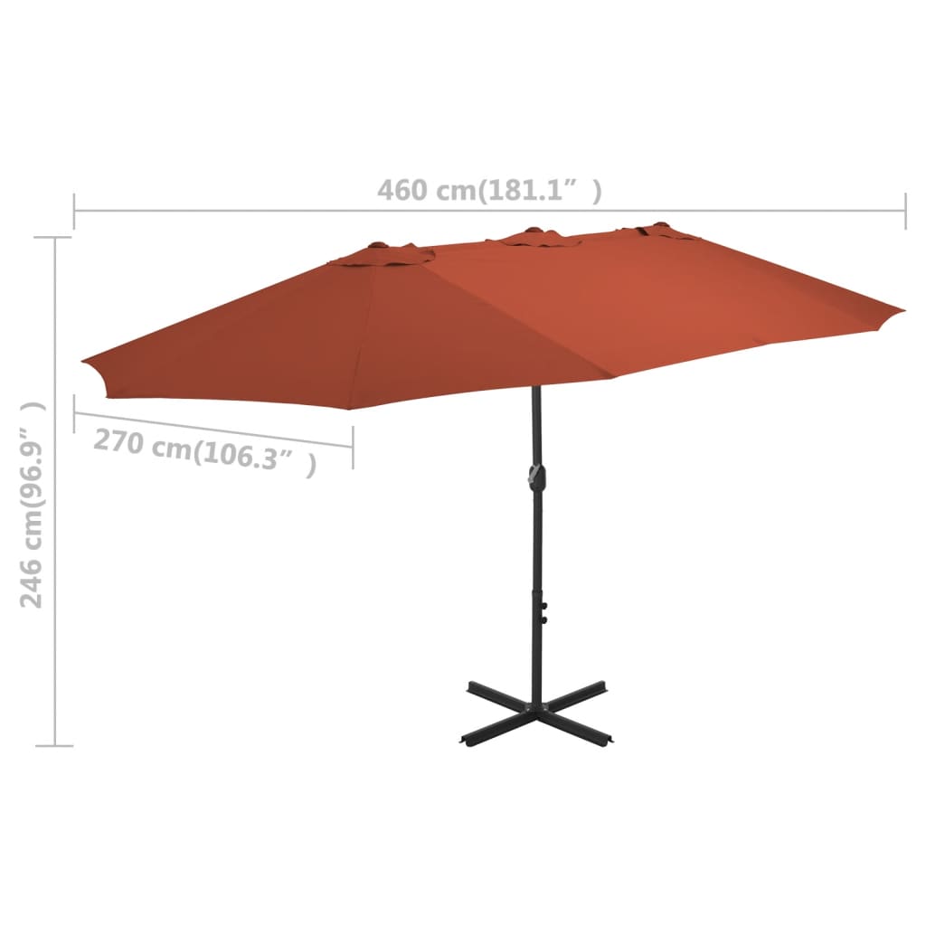 Umbrelă de soare exterior stâlp aluminiu, cărămiziu, 460x270 cm