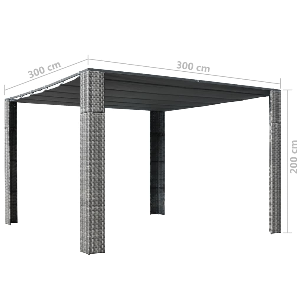 Pavilion cu acoperiș, gri/antracit, 300x300x200 cm, poliratan