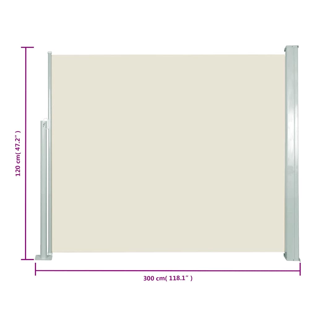 Copertină laterală retractabilă, crem, 120x300 cm