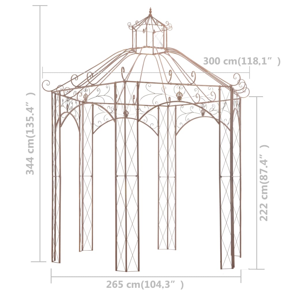 Pavilion de grădină, maro antichizat, 3 m, fier