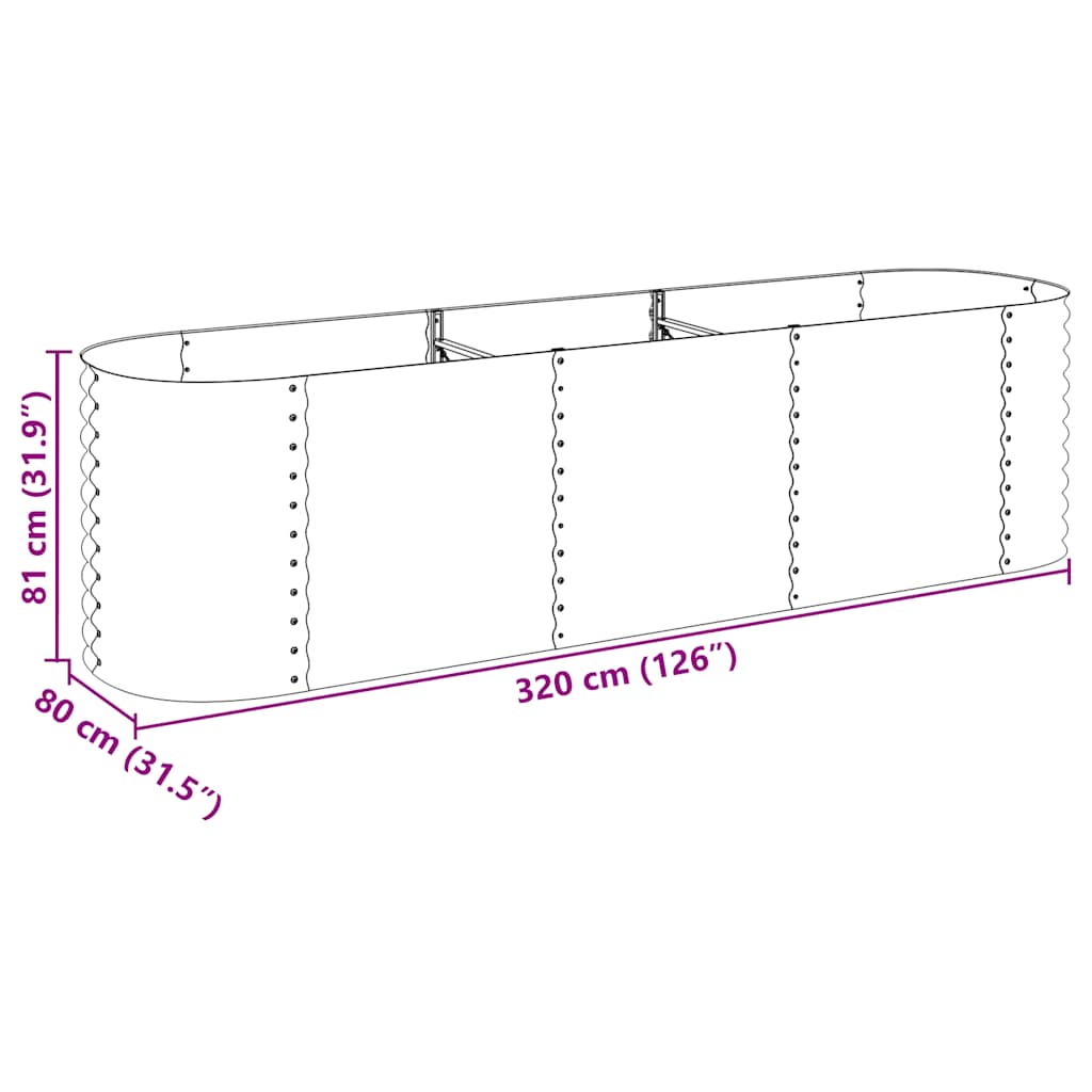 Strat înălțat de grădină argintiu 320x80x81 cm oțel galvanizat