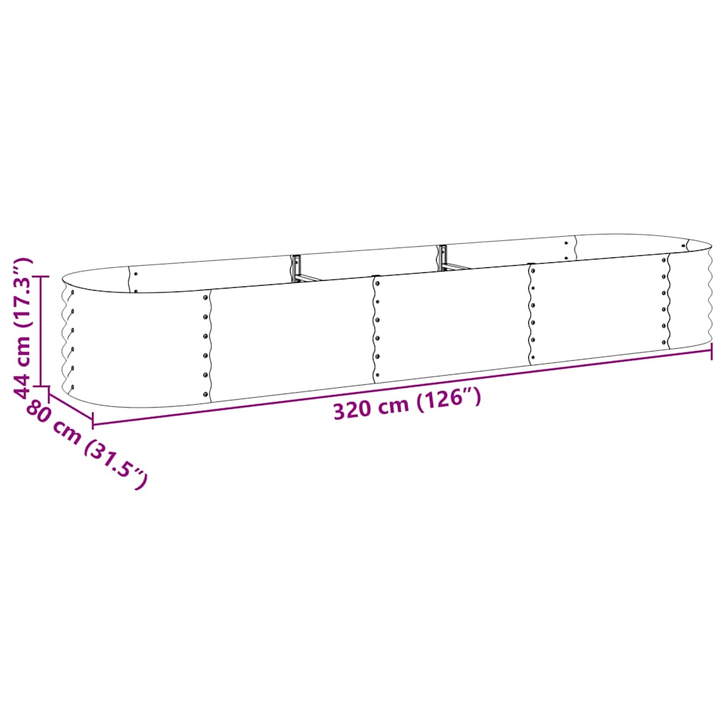 Strat înălțat de grădină, argintiu 320x80x44 cm oțel galvanizat