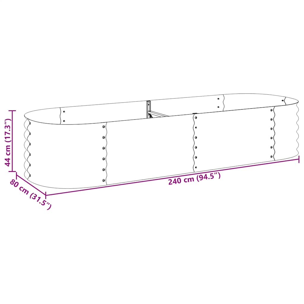 Strat înălțat de grădină argintiu 240x80x44 cm oțel galvanizat