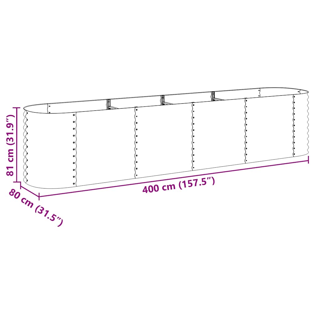 Strat înălțat de grădină, gri, 400x80x81 cm, oțel galvanizat